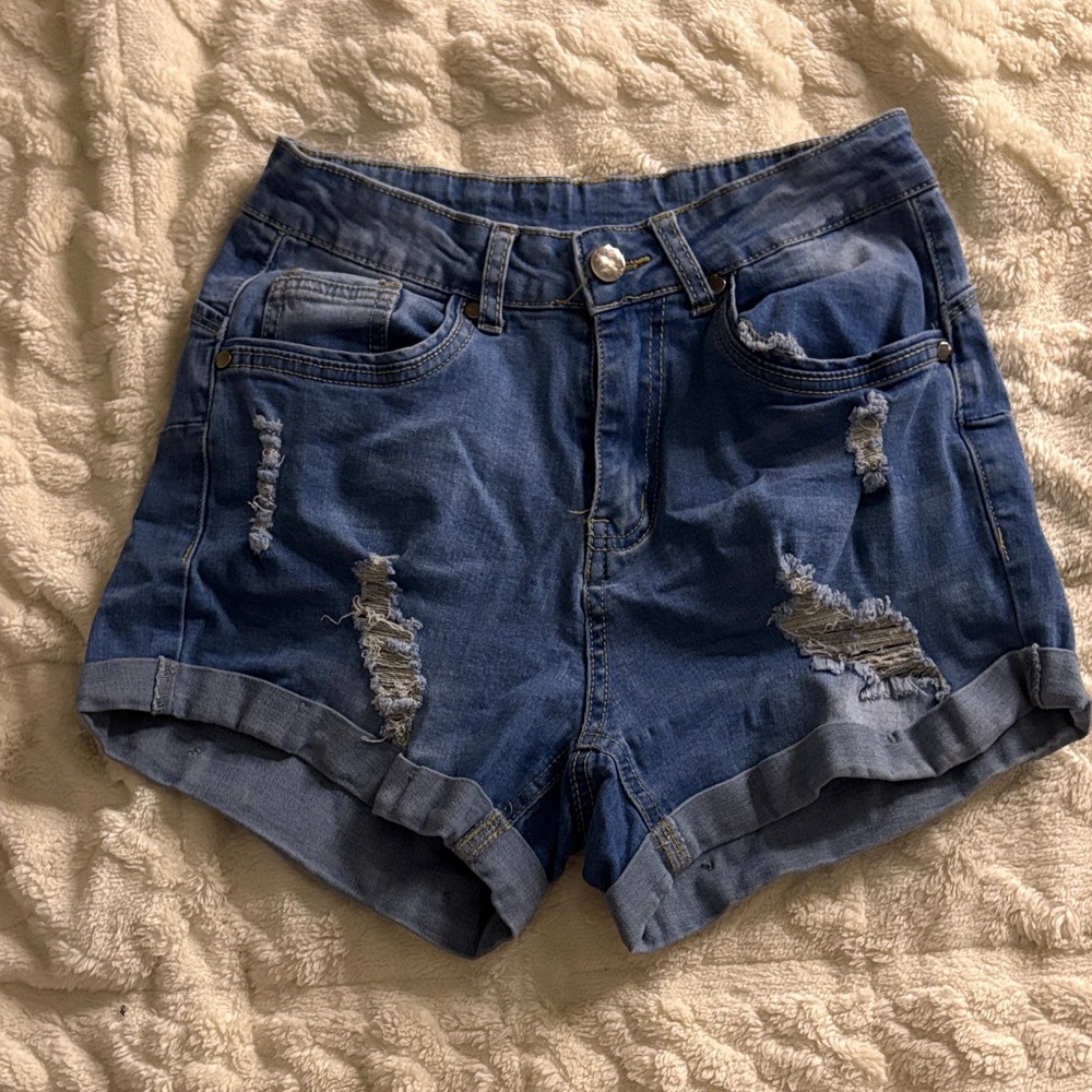 Distressed Dark Blue Denim Women’s Shorts
